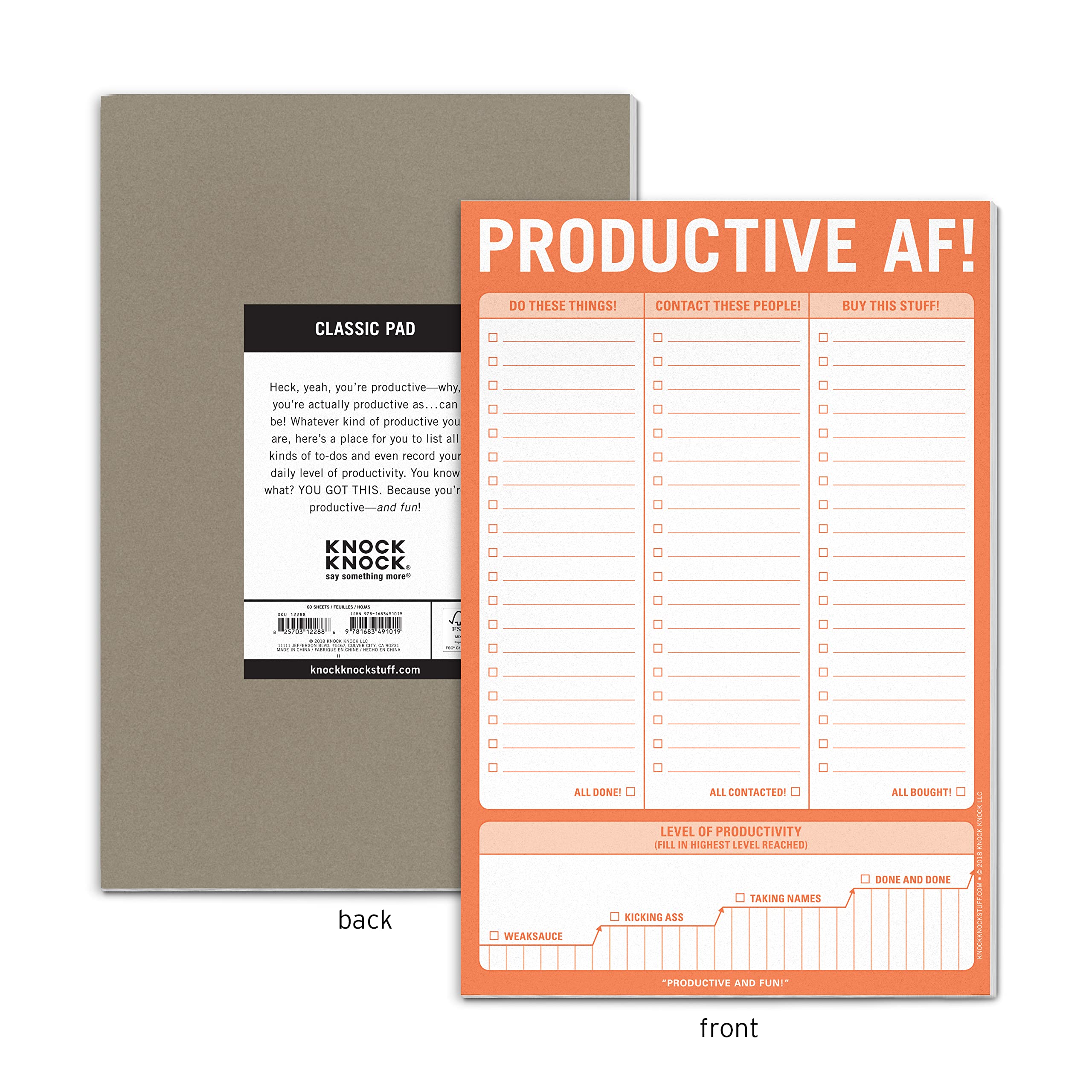 1-Count Knock Knock Productive AF Pad, Funny Office Notepad & to Do List Notepad, 6 x 9-inches