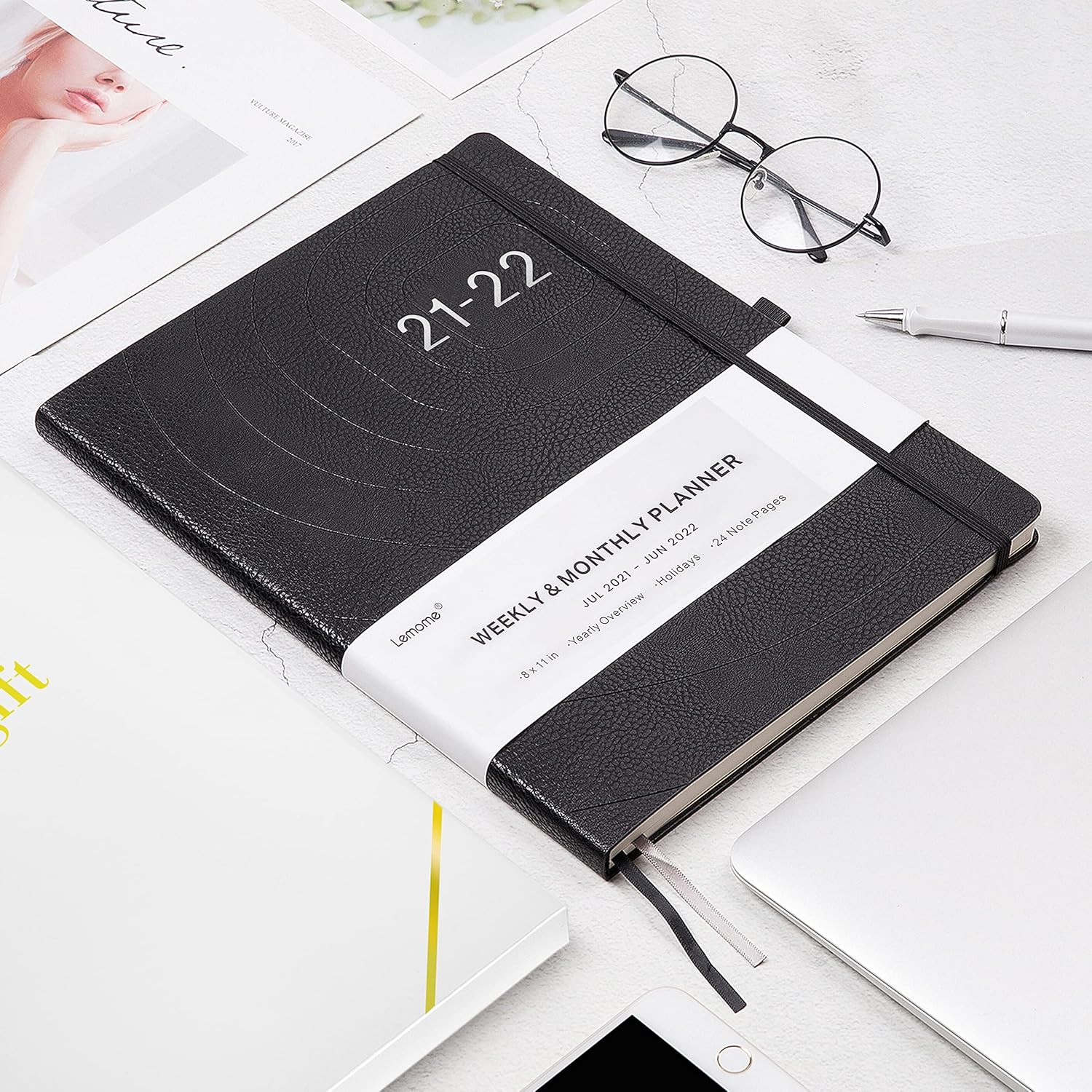 2021-2022 Planner - Weekly, Monthly and Year Planner with Pen Loop, to Achieve Your Goals & Improve Productivity, Thick Paper, Inner Pocket, 8.5" x 11", Black : Office Products