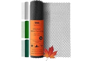 MaPorch Plastic Chicken Wire Mesh Fence - Black Mesh, 15.7 in x 10 ft - Quick-Install Chicken Wire Fencing - Plant Protectors from Animals - Weather Resistant Garden Netting - Pet & Poultry Netting