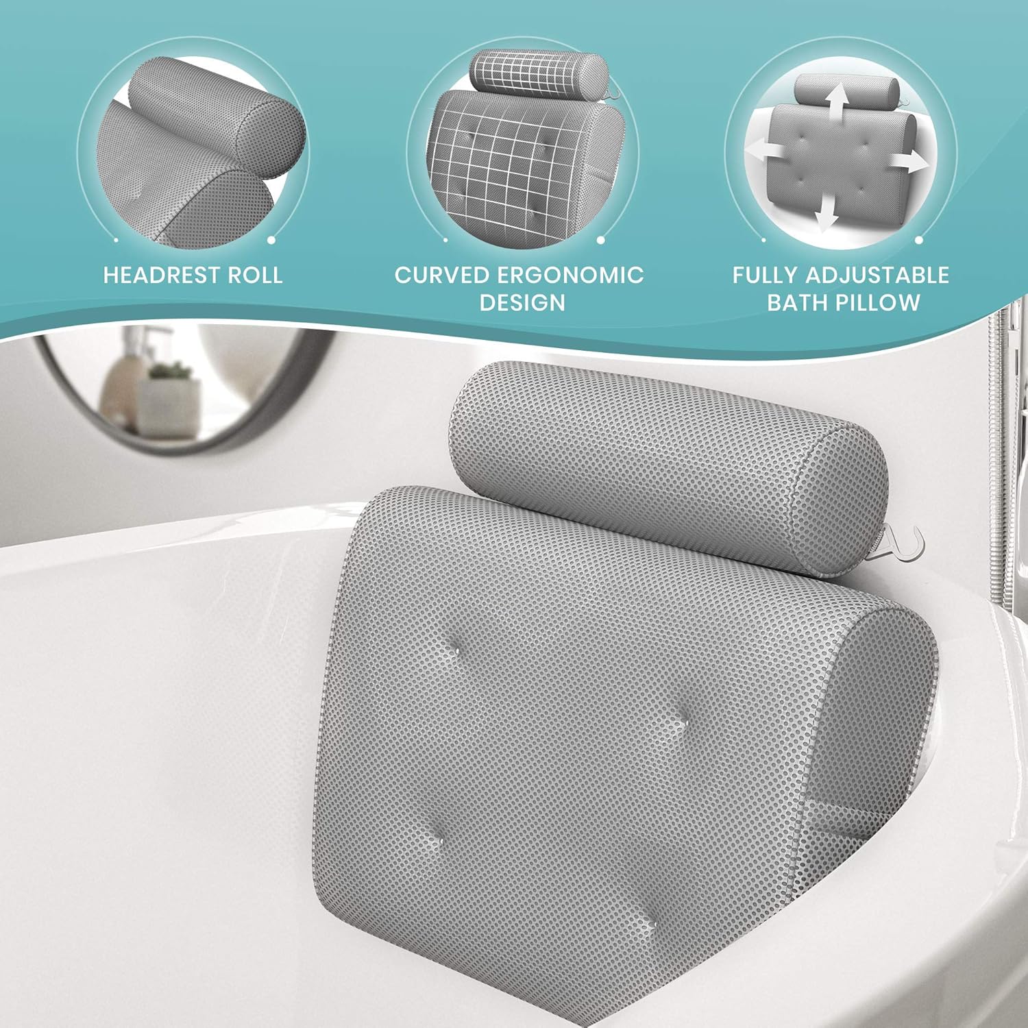 Everlasting Comfort Bathtub Bath Pillow - Spa Pillow with Back and Headrest Cushion - Hot Tub Pillow - Neck and Head Rest Support for Bath or Shower - Bath Stuff Accessories : Beauty