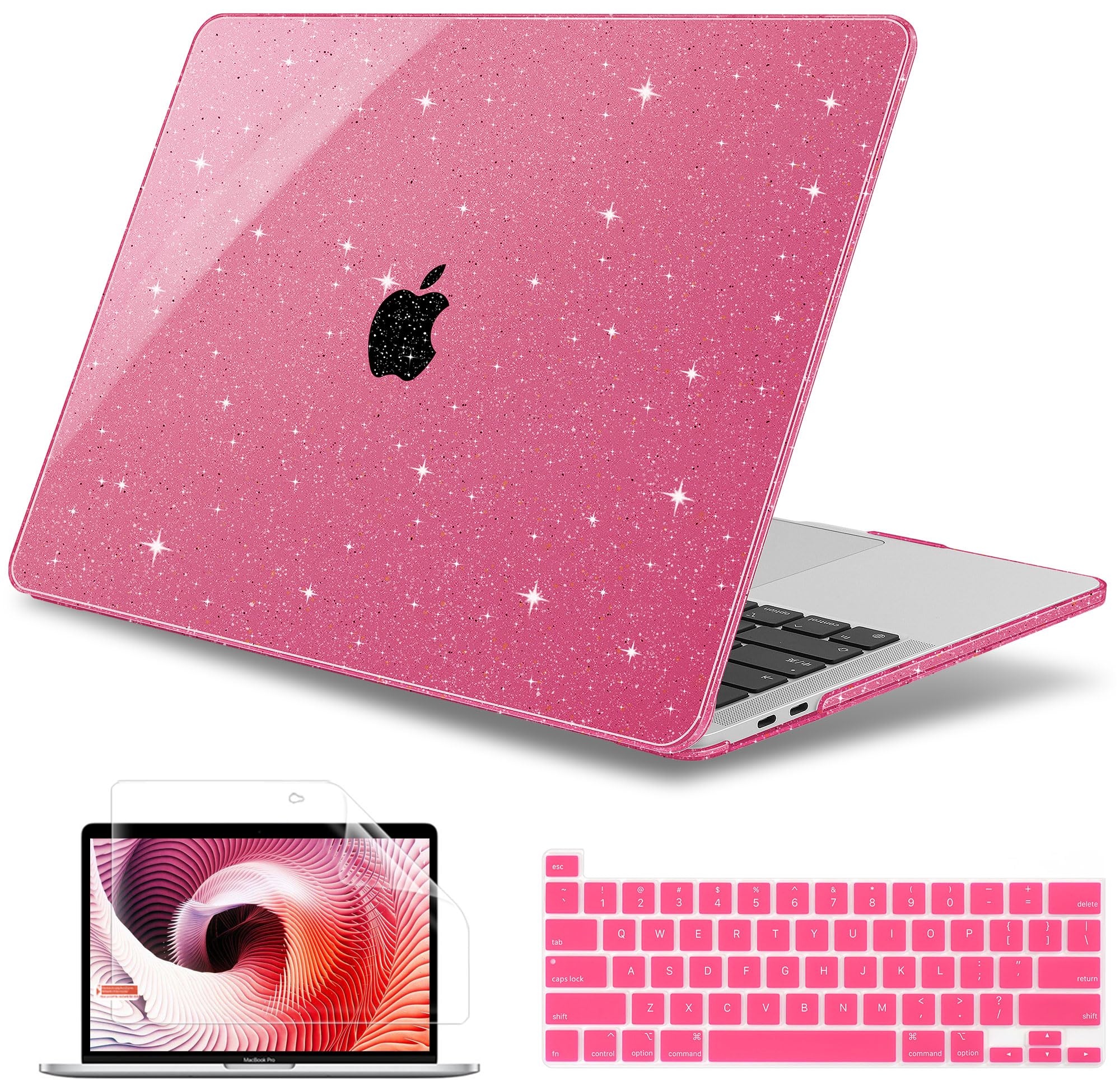 Photo 1 of May Chen Compatible with MacBook Pro 13 inch Case 2022 2021 2020 Release Model A2338 M2 M1 A2251 A2289, Hard Shell Case with Keyboard Cover for MacBook Pro 13 Touch Bar Fits Touch ID, Peach Glitter