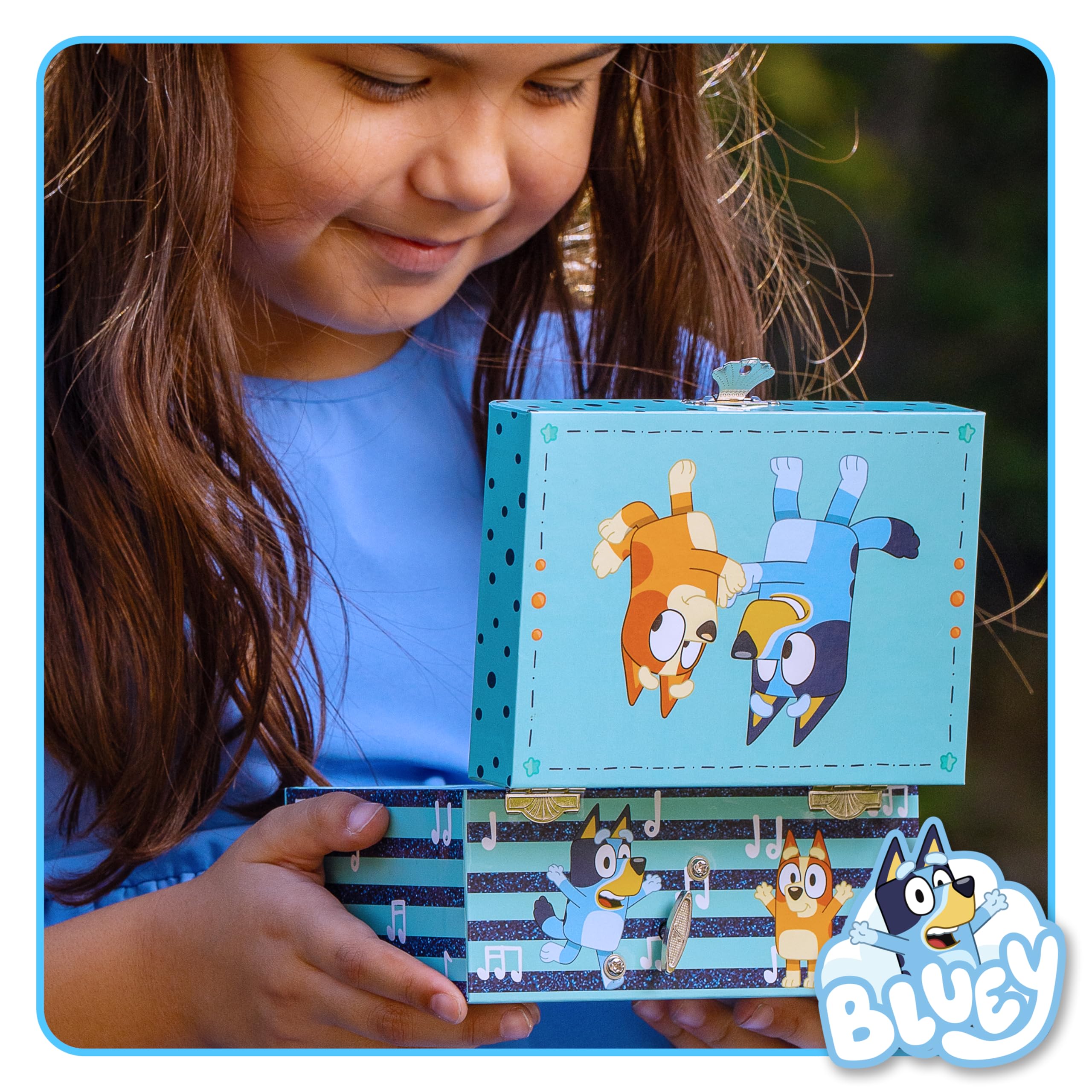 Mini Treasures Bluey Jewelry Box for Girls - Musical Jewelry Box with Spinning Figurine, Bluey Toys for Kids Ages 3-5 - Plays Bluey Theme Song - 6 x 4.7 x 3.5 in