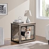 Yaheetech Dog Crate Furniture End Table with Double Doors Gray Wood Metal view 2
