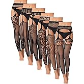 Bencailor 6 Pairs Fishnet Stockings for Women Footless Tights High Waist Suspender Pantyhose Garter Belt Leggings for Halloween(Stripe)