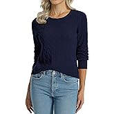 QUALFORT Womens 100% Cotton Cable Knit Sweater Lightweight Crewneck or V Neck 2026