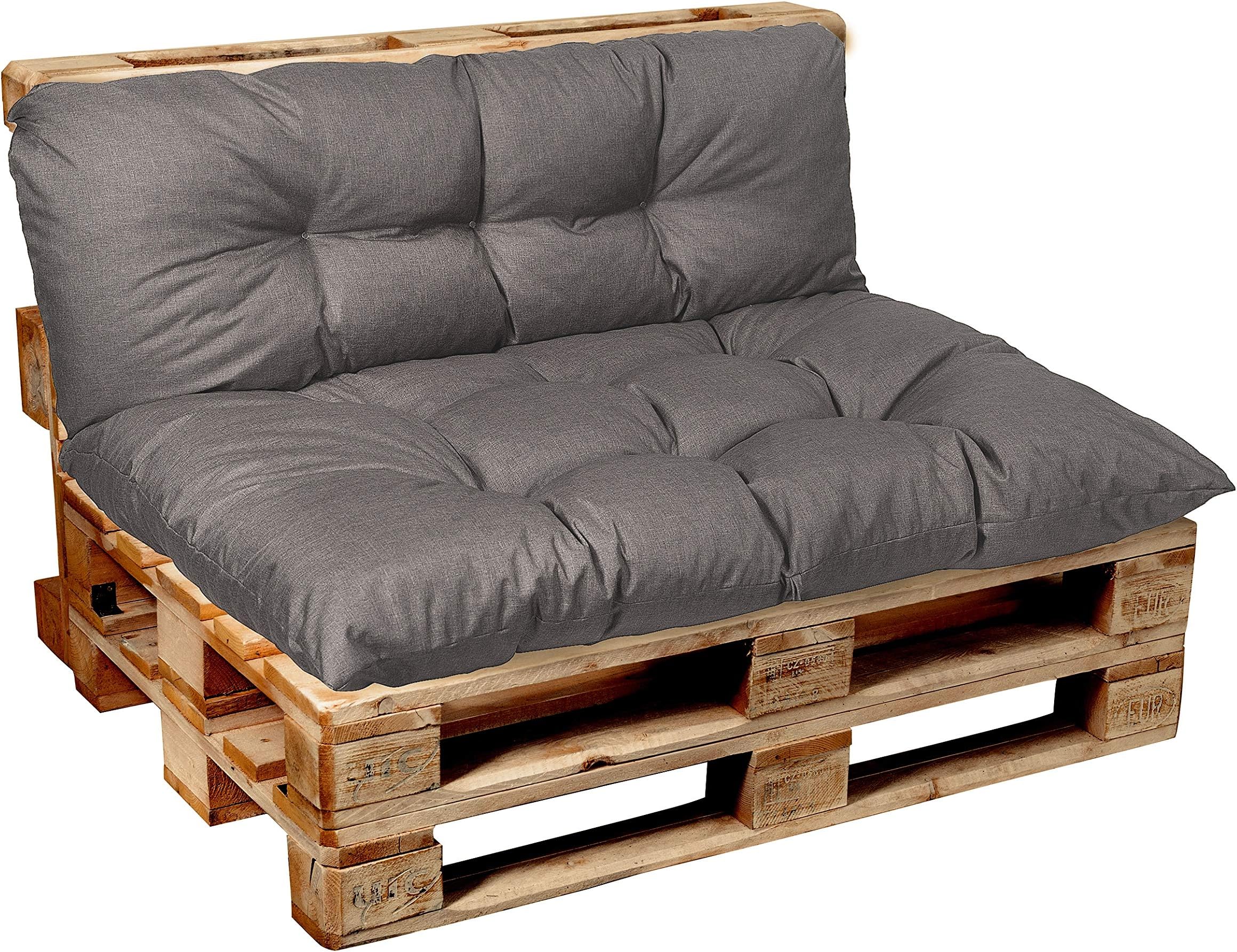 Garden Factory Euro Pallet Cushions, Seating, Back Cushion or Set, Tufted, Outdoor&Indoor (Back Cushion 120x60, Grey)