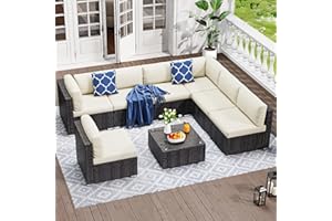 YITAHOME 8 Pieces Outdoor Patio Furniture Set, Sectional Sofa PE Rattan Wicker Conversation Set Outside Couch w/Table and Cushions for Porch Lawn Garden Backyard, Black