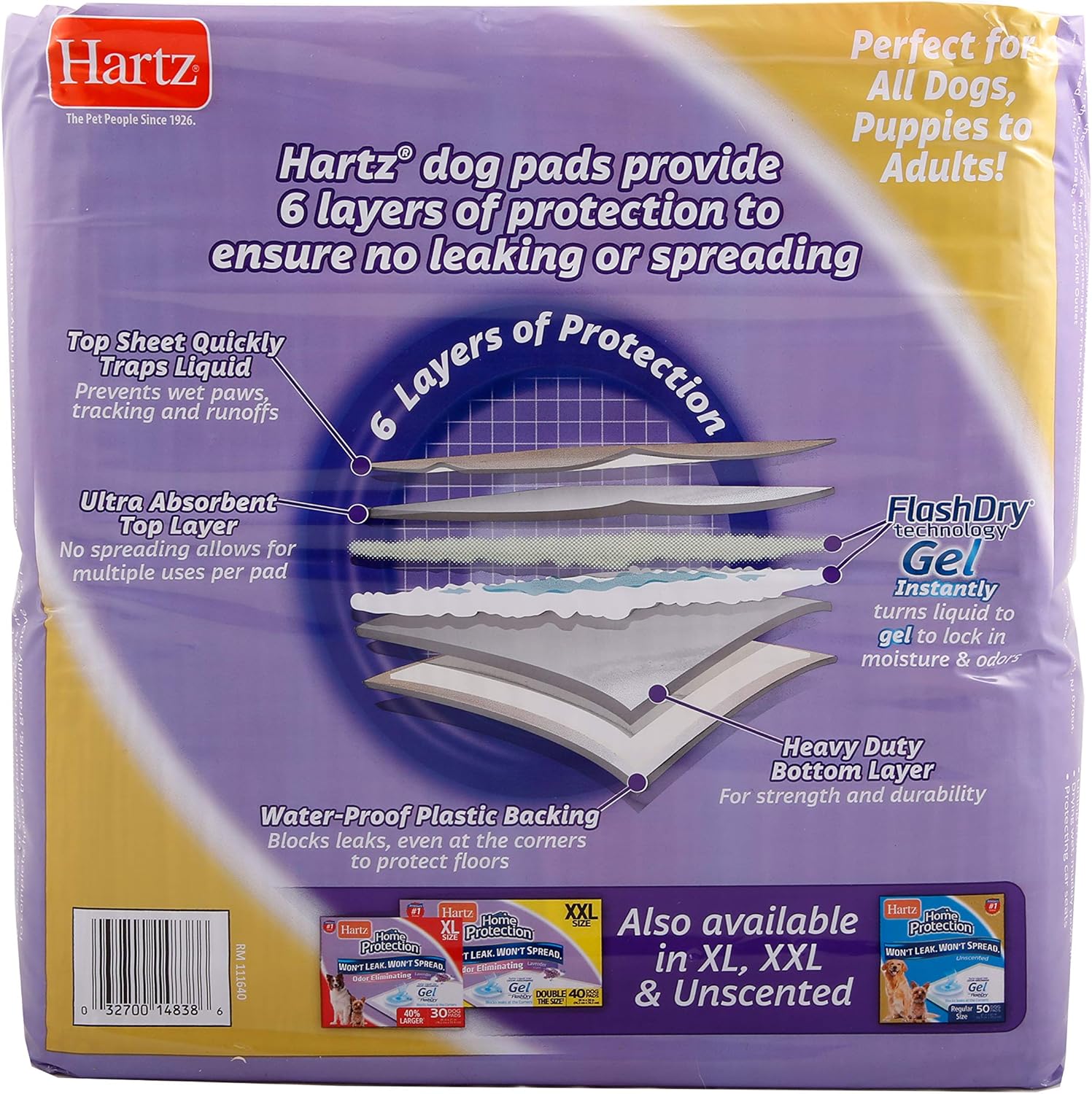 Hartz Home Protection Lavender Scented Odor Eliminating Gel Dog Pads - 50 Count : Pet Supplies