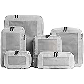 Aerotrunk Compression Packing Cubes for Travel - Luggage Organizer Bags - Double Zipper Packing Cubes for Suitcases (6-Pack, Light Grey)