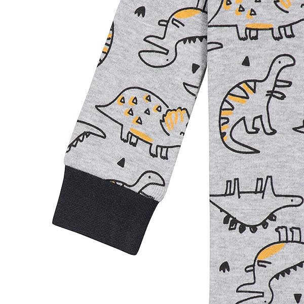 GERBER BABY BOYS’ 2-PACK FOOTED PAJAMAS, GREY DINOS BLACK STRIPE GREY, 24 MONTHS