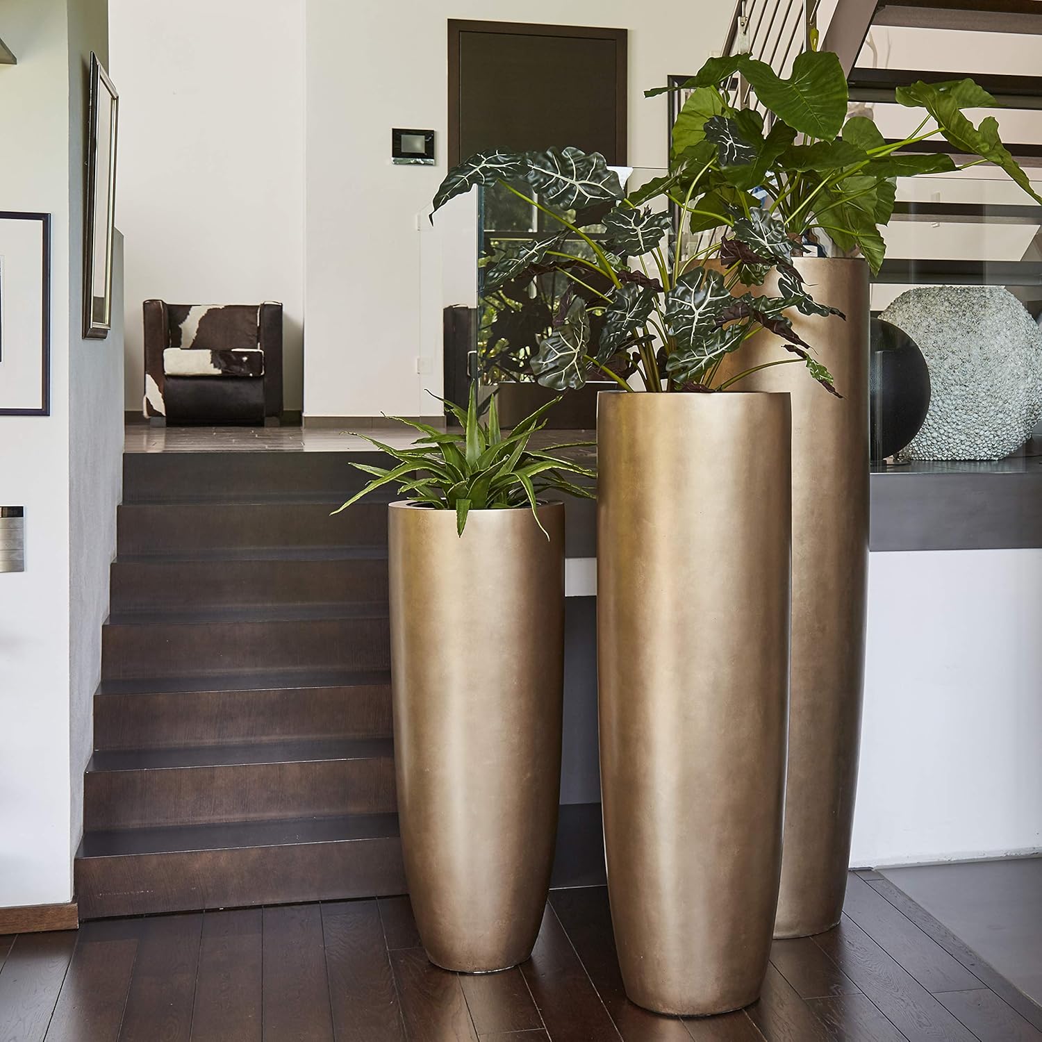 Hochwertig & Modern Ø 46cm Bronze Höhe 120cm Pflanzengefäß Fiberglas