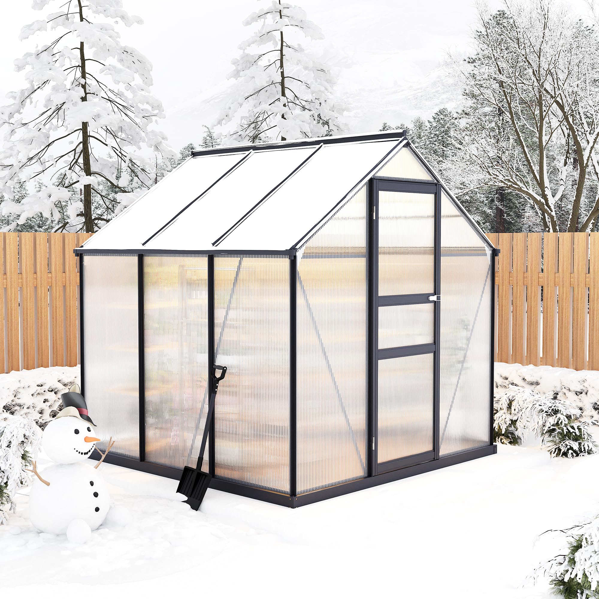 Photo 1 of ***Box 2 Of 2*** ***Only Greenhouse Panels, No Hardware Or Metal Frame*** 6×6FT Polycarbonate Greenhouse for Outdoors, Large Walk in Green House Kit and Winter Garden Planting, Enhanced Aluminum Green Houses for Outside to Protect Vegetables or Plants