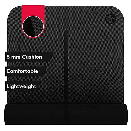 Manduka Begin Yoga Mat 68" - 5mm Cushioning | Comfortable, Lightweight & Reversible with Alignment Stripe | Budget-Friendly | 68 x 24 inches | Black