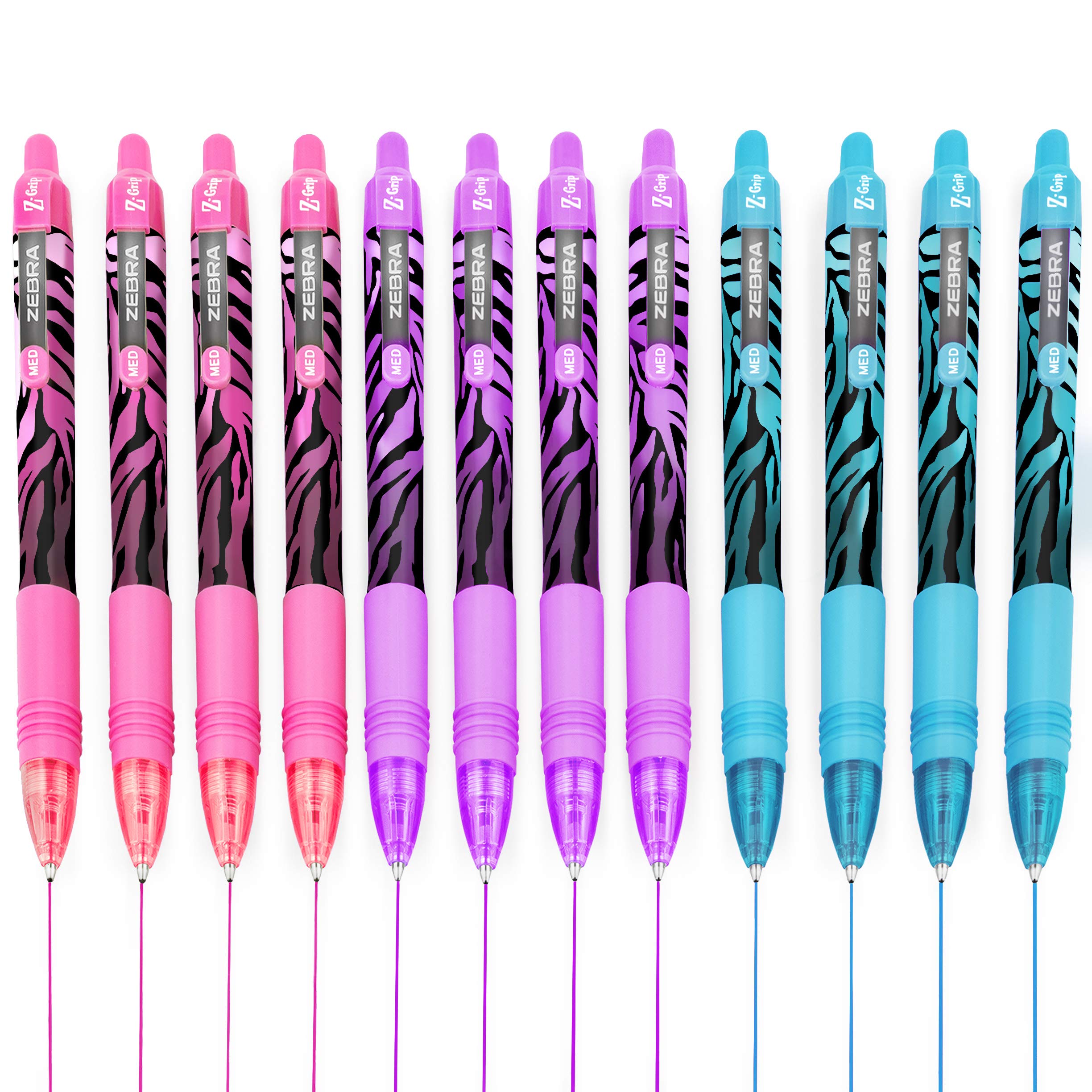 Zebra Z-Grip Smooth Ballpoint Pen - 1.0mm - Funky Flame - Stripe Barrel - Blue, Pink, Violet - Pack of 12