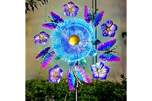 YOURONGMAO Solar Wind Spinners Outdoors for Yard and Garden - 40 Inch Metal Wind Sculpture, Outdoor Kinetic Windmill with Multi-Color Led Lights for Patio, Lawn & Garden Decoration (Butterfly)