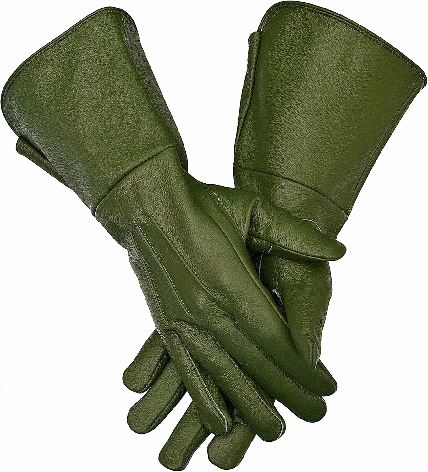 Medieval Gauntlet Leather Cosplay Gloves Long arm Cuff (XXLarge, Green