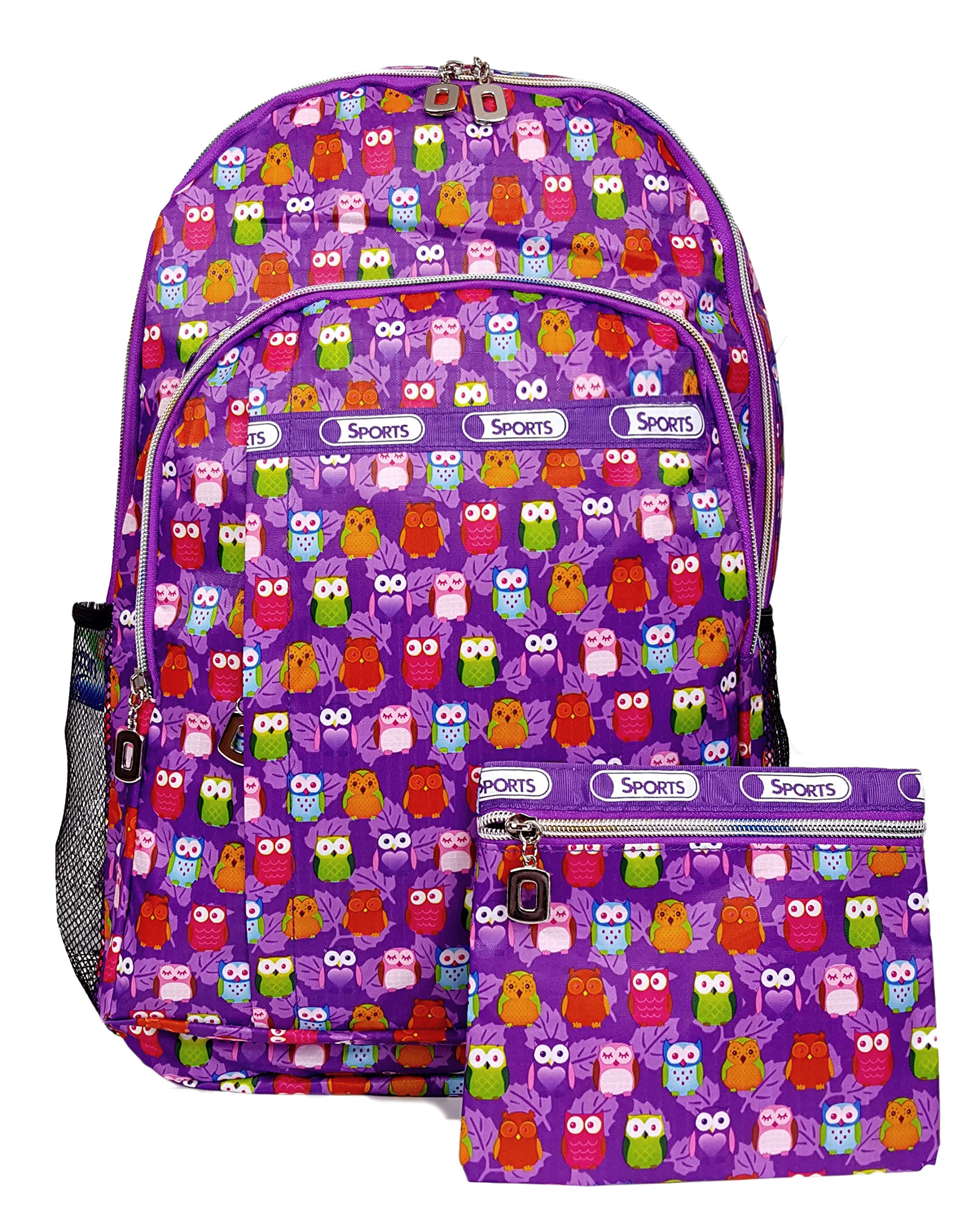 GFM® - Owl Design - Happy Backpack Colourful Bag For School, Gym, Holidays, Beach, Casual Bag - S1-Owls Small Purple - (BKP-6215-MOT-JMN)