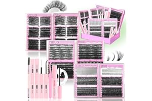 YIDUO 6 Box Mix Lashes Clusters Kit Gift Packs 1686Pcs with 2X Bond&Seal Volume Mega/Bottom Soft Extension False Eyelash D Curl Wispy Natural DIY Individual Fake Eyelashes for Beginners Bulk Pack