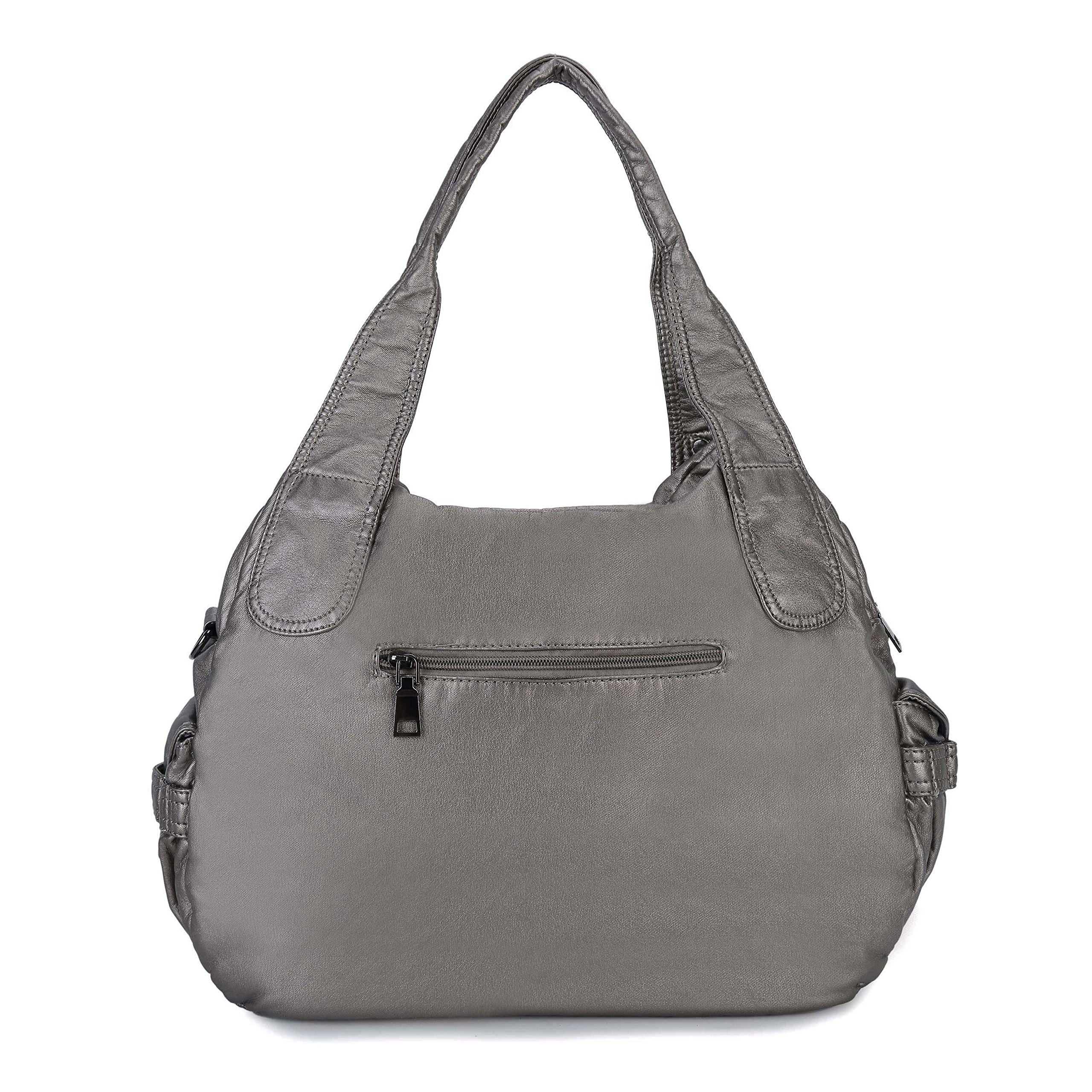 Women Large Capacity Tote Bag Soft Leather Handbag Purse for Ladies Crossbody Shoulder Bag Silver