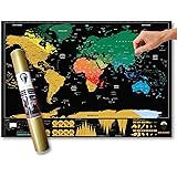Global Walkabout Scratch Off Map with Colours Background - Deluxe Travel Size World Map Poster - Countries and Facts - Travel Gift Black