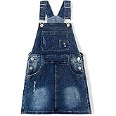 KIDSCOOL SPACE Baby Little Girls Denim Skirt,Ripped Soft Strechy Girls Summer Jeans Overalls Dress