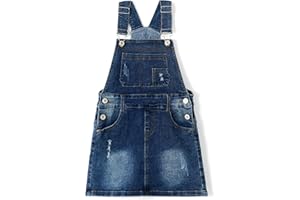 KIDSCOOL SPACE Baby Little Girls Denim Skirt,Ripped Soft Strechy Girls Summer Jeans Overalls Dress