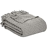 AmazonBasics Chunky Knitted Fringed Throw Blanket - 60 x 80 Inches, Light Grey