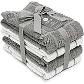 Mellow Buff 100% Cotton Terry Dish Towels, 4 Pack 16 x26 Inches, Super Soft and Absorbent Kitchen Towels, Perfect for Kitchen Cleaning and Dish Washing | Light Gray