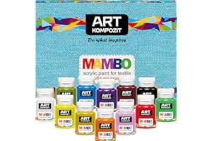 FARBA USA Acrylic Fabric Paint Set 12 colors 20 ml (0.67 Fl Oz) For Clothes | Textile | Leather | T-shirt | Sneakers of European Quality | MAMBO | KOMPOZIT