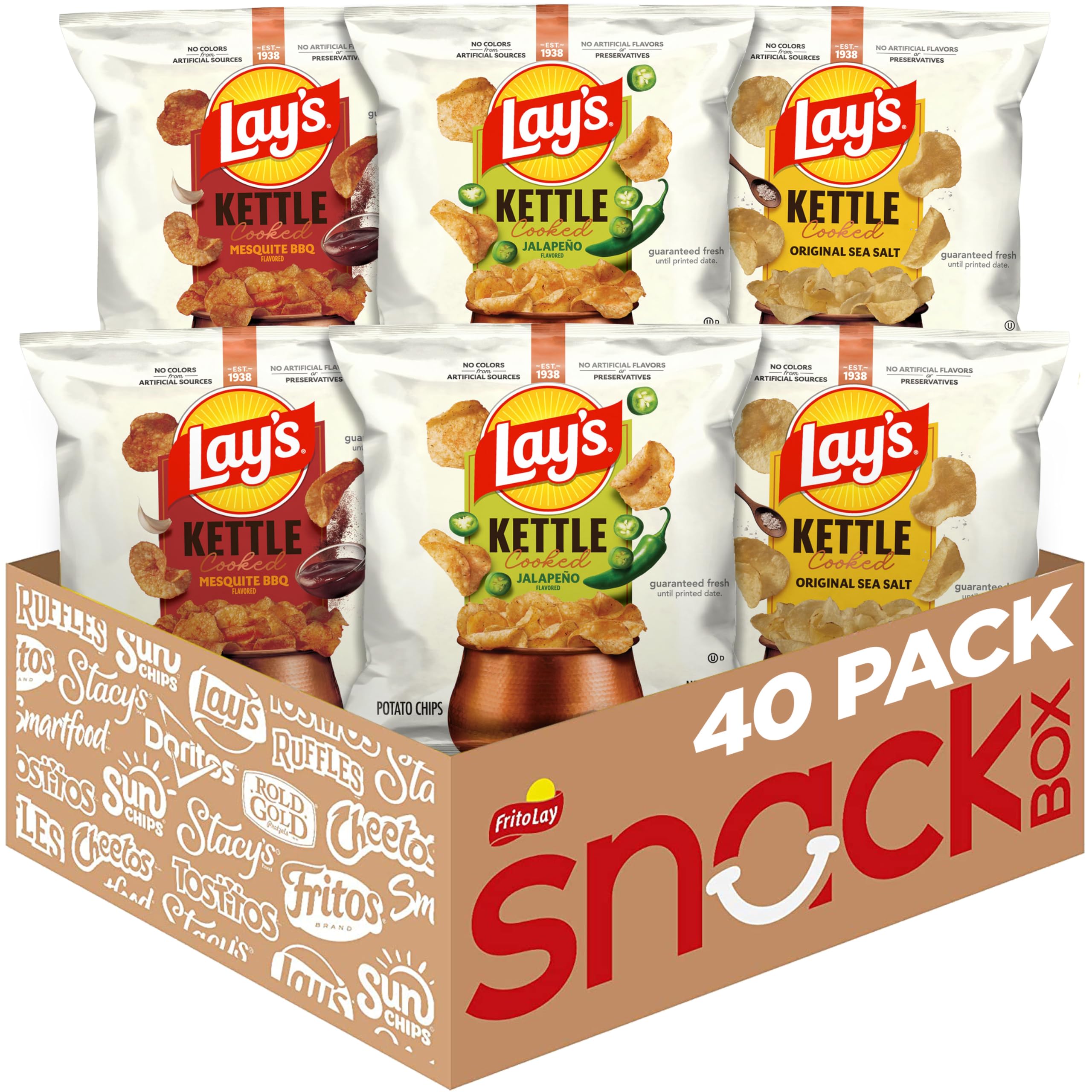 View 1 of **BB JAN 13 2026***Lay's Kettle Cooked Potato Chips, Variety Pack, 0.85 Ounce (Pack of 40)