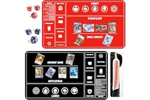 HAOSITECK Card Game Playmats MTG Playmat for Beginner 2 Pack with Dices, Magic Mat Commander Deck Card Playmat for TCG MTG Accessories Play Mat 24x14 Inches Duel Card Battles, Black/Red