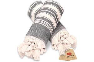 Bazaar Anatolia Turkish Hand Towels Set of 2 Decorative Towels for Bathroom 100% Cotton - 39x19 - Hanging Loop Boho Farmhouse Bath Decor Kitchen - Stripe Black