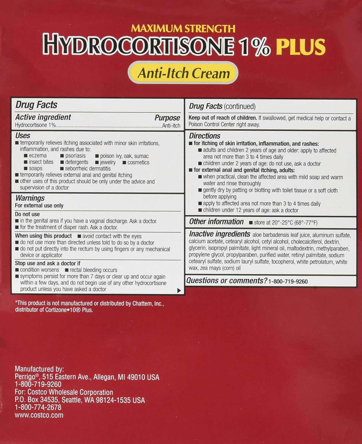 Kirkland Signature Maximum Strength Hydrocortisone Cream 1% with Aloe, 2-ounce (pack of 4): Health & Personal Care