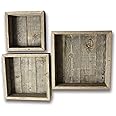 Rockin' Wood Rustic Wood Shadow Box Floating Shelves with Wood Backing, Made with Reclaimed barn Wood, Set of 3, Weathered Grey