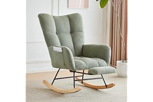 Phore Nursery Rocking Chair Teddy Upholstered Glider Rocker with High Backrest Armchair Comfy Side Modern Rocking Accent Chairs for Living Room, Nursery, Bedroom,（LargeLight Green）