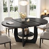 47.2"-58.7" Extendable Round Dining Table for 4-6 with Storage Shelf | 2-Tier Modern Oval Kitchen &amp; Dining Room Table with Removable Leaves for Kitchen / Dining / Living room, Black