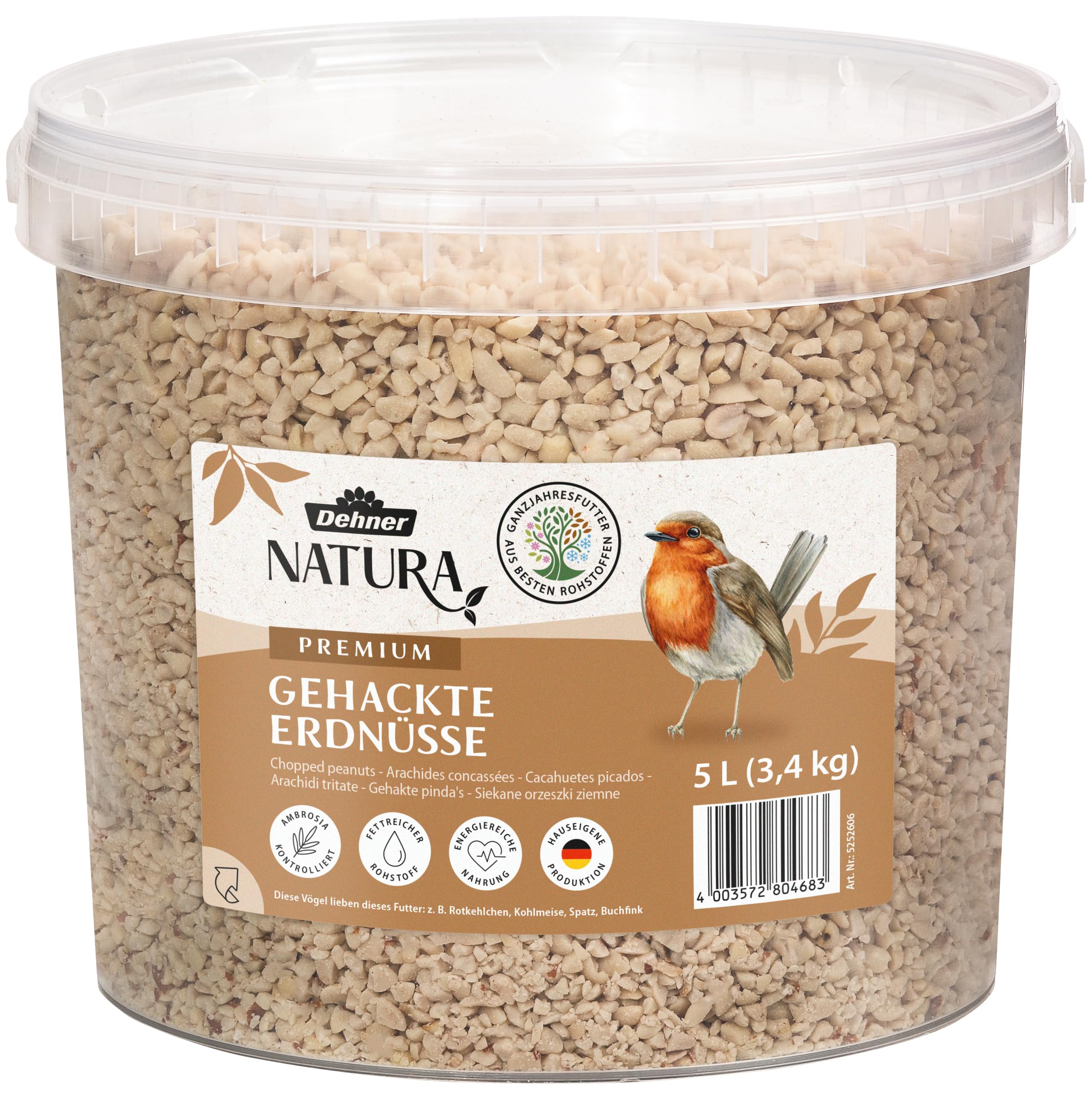 Dehner Natura Wild Bird Food, Chopped Peanut Kernels, 5 Litres (3.4 kg)