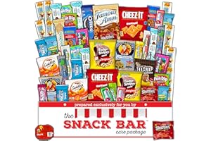 The Snack Bar (50 count) ultimate snacks care package gift box, bulk variety sampler. Chips, cookies, bars, candies, nuts. Great for holidays, office meetings, friends and family. College students,