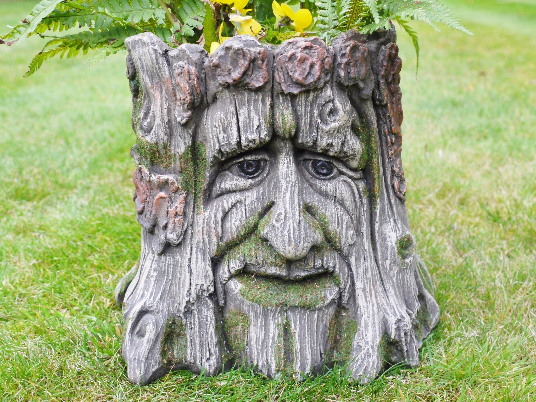 Get Goods Novelty Tree Stump Garden Planter Wood Carved Face Effect Patio Yard Ornament Decorative Flower Pot