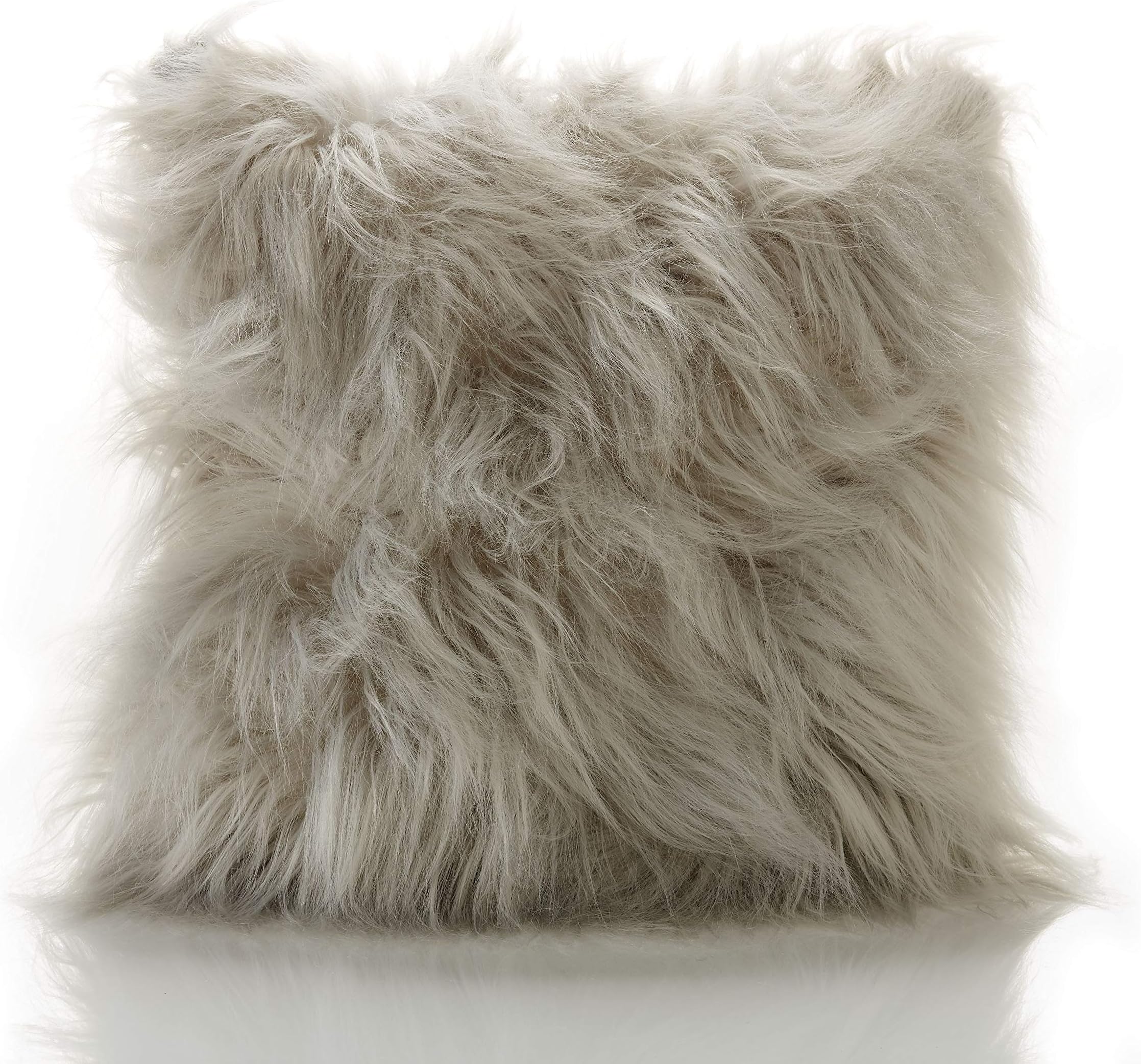 Alan Symonds Mongolian Faux Fur Mohair Style Cushion Cover, Add a Finishing Touch to Your Room, Machine Washable, 100% Polyester - 18" x 18" Silver
