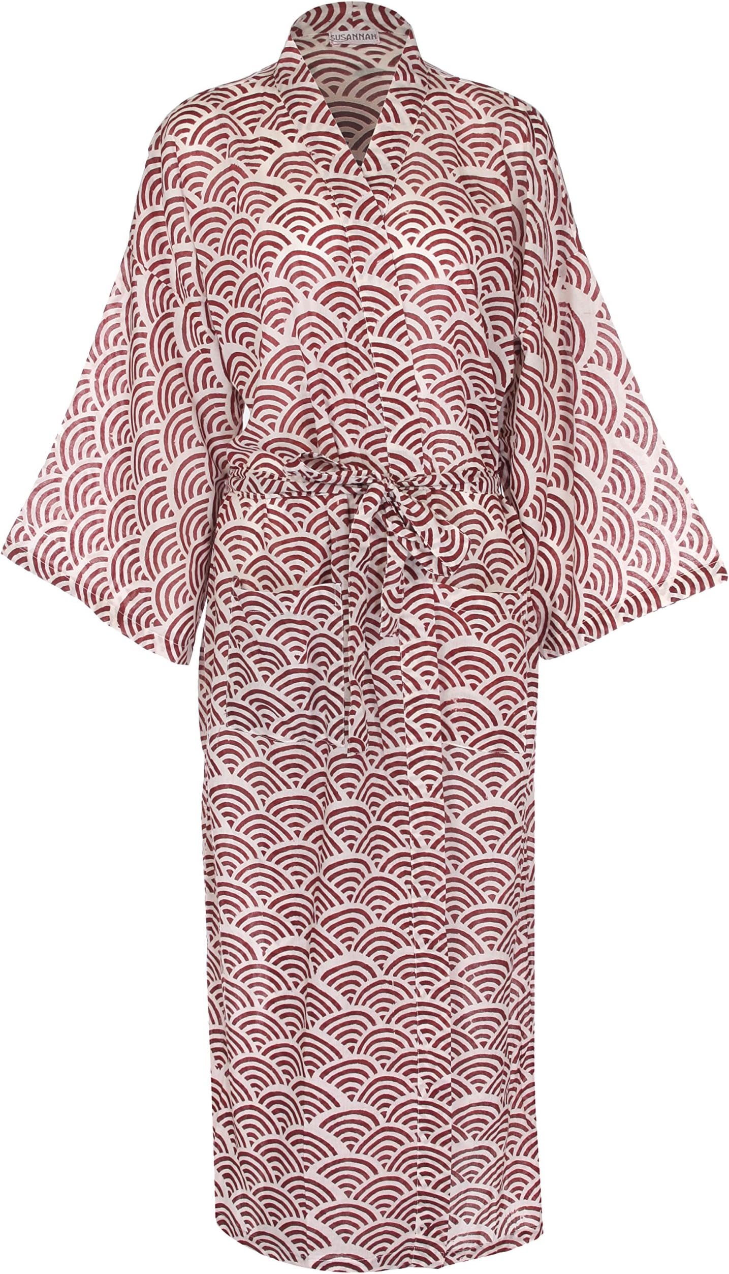 Kimono Robe Yukata Dressing Gown - Light Hand-Printed Bathrobe for Women