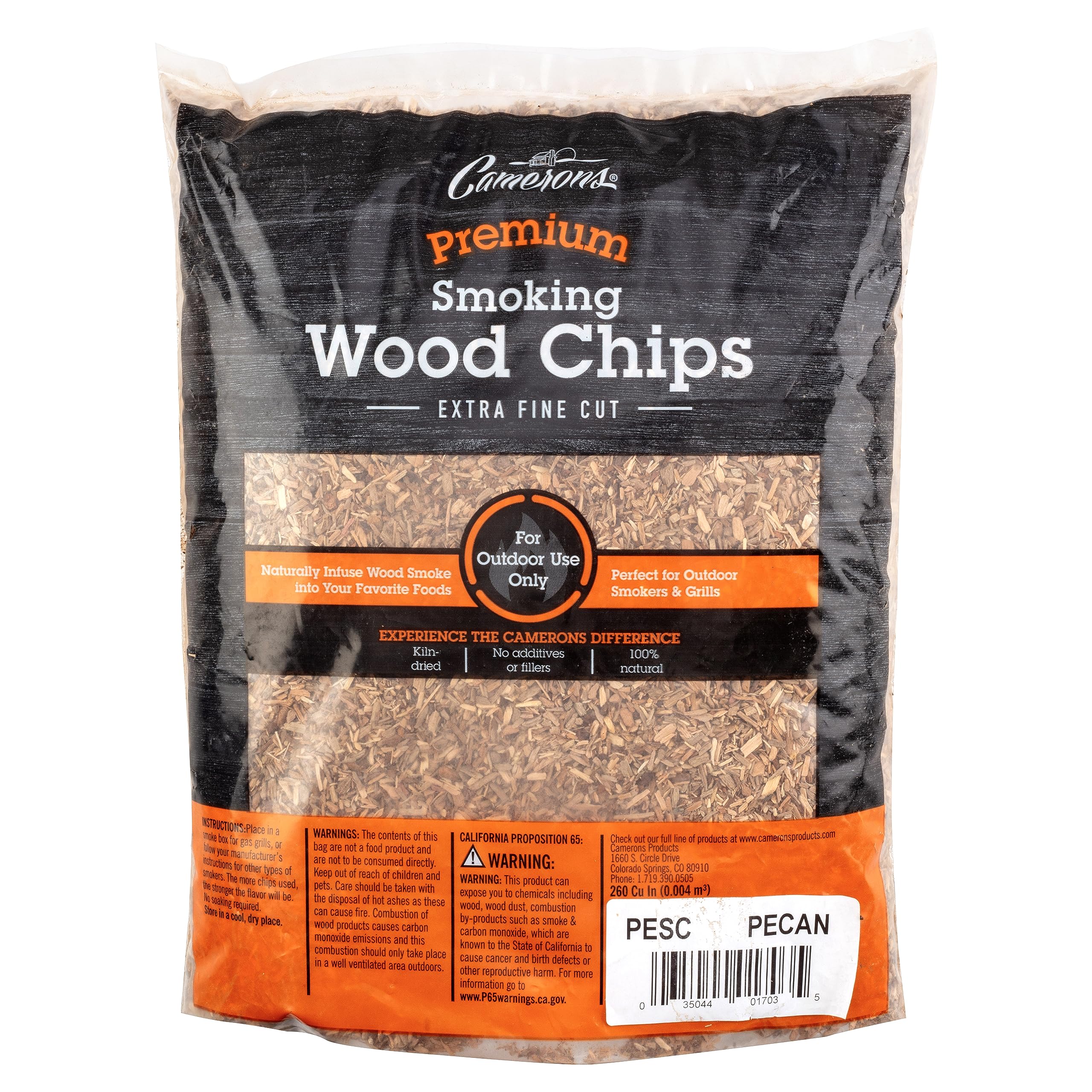 Camerons All Natural Extra Fine Pecan BBQ Wood Chips - 260 Cu. in. Bag, Approx 2 Pounds - Kiln Dried Sawdust Shavings for Cocktail Smoking Guns, Smokers, Smoke Boxes - Barbecue Grilling Gifts for Men
