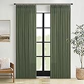 Pinch Pleated Olive Green Linen Curtains 84 Inches Long 2 Panels Set for Living Room Bedroom Dining Pinch Pleat Back Tab Light Filtering Farmhouse Boho Dark Green Loden Window Curtain Drapes W50xL84