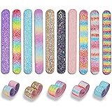EASYLEISURE 10PCS Glitter Slap Bracelets for Kids Girls Party Favors Supplies Soft and Safe Rainbow Slap Wristband with Silic