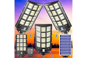 IOBZSM Solar Street Lights -3200W Outdoor Parking Lot Lights, 240000 Lumens, Dusk to Dawn Motion Sensor, IP67 Waterproof, Solar Street Light Outdoor,Commercial Grade 3 Pack