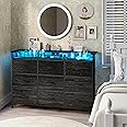EXOTICA Black Dresser with Charging Station 9 Drawers Dresser with LED Light and USB Ports Fabric Dressers for Bedroom Hallway Entryway Closets Sturdy Steel Frame Wood Top