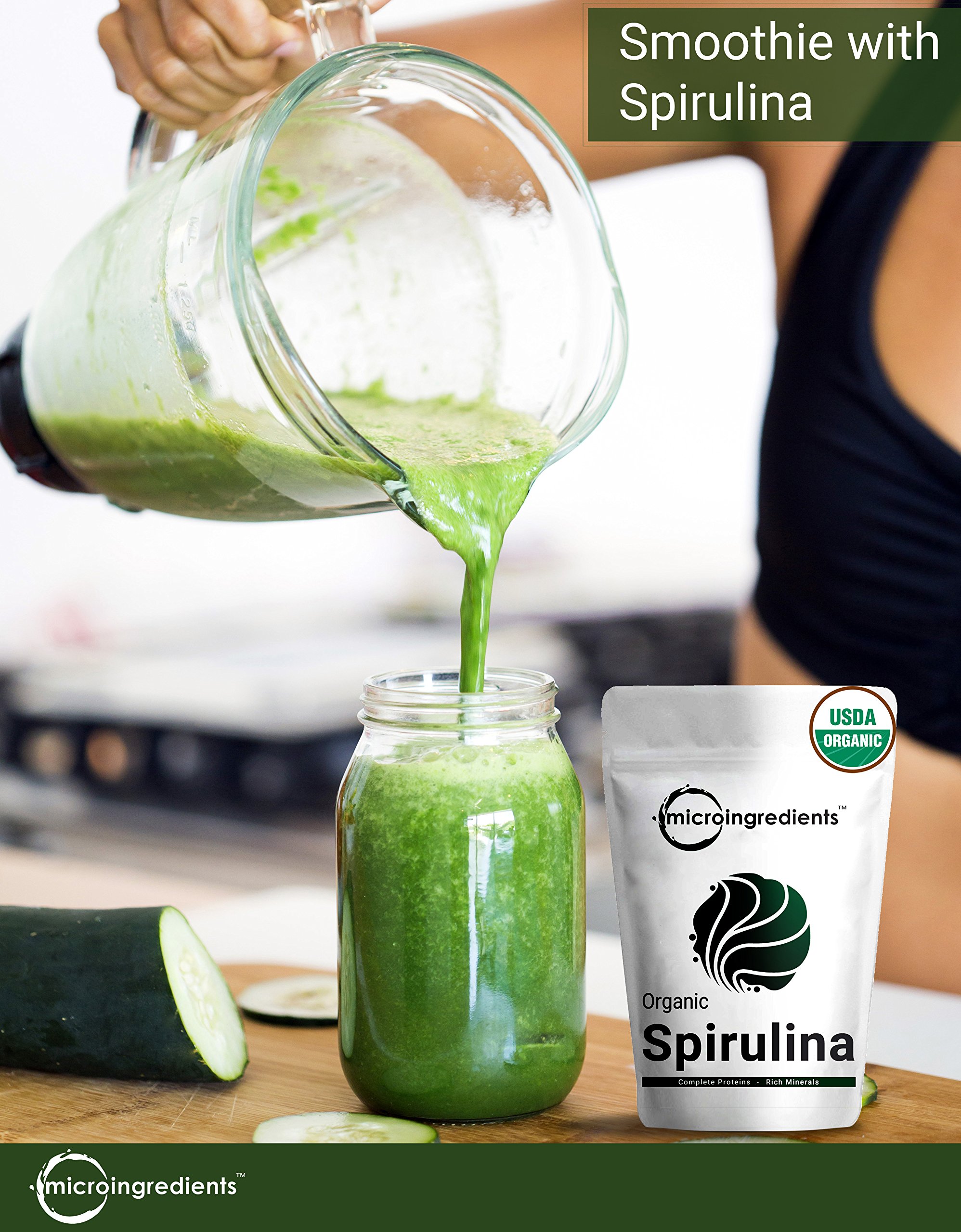 Micro Ingredients Pure Organic Spirulina Powder,1 Pound, Rich in