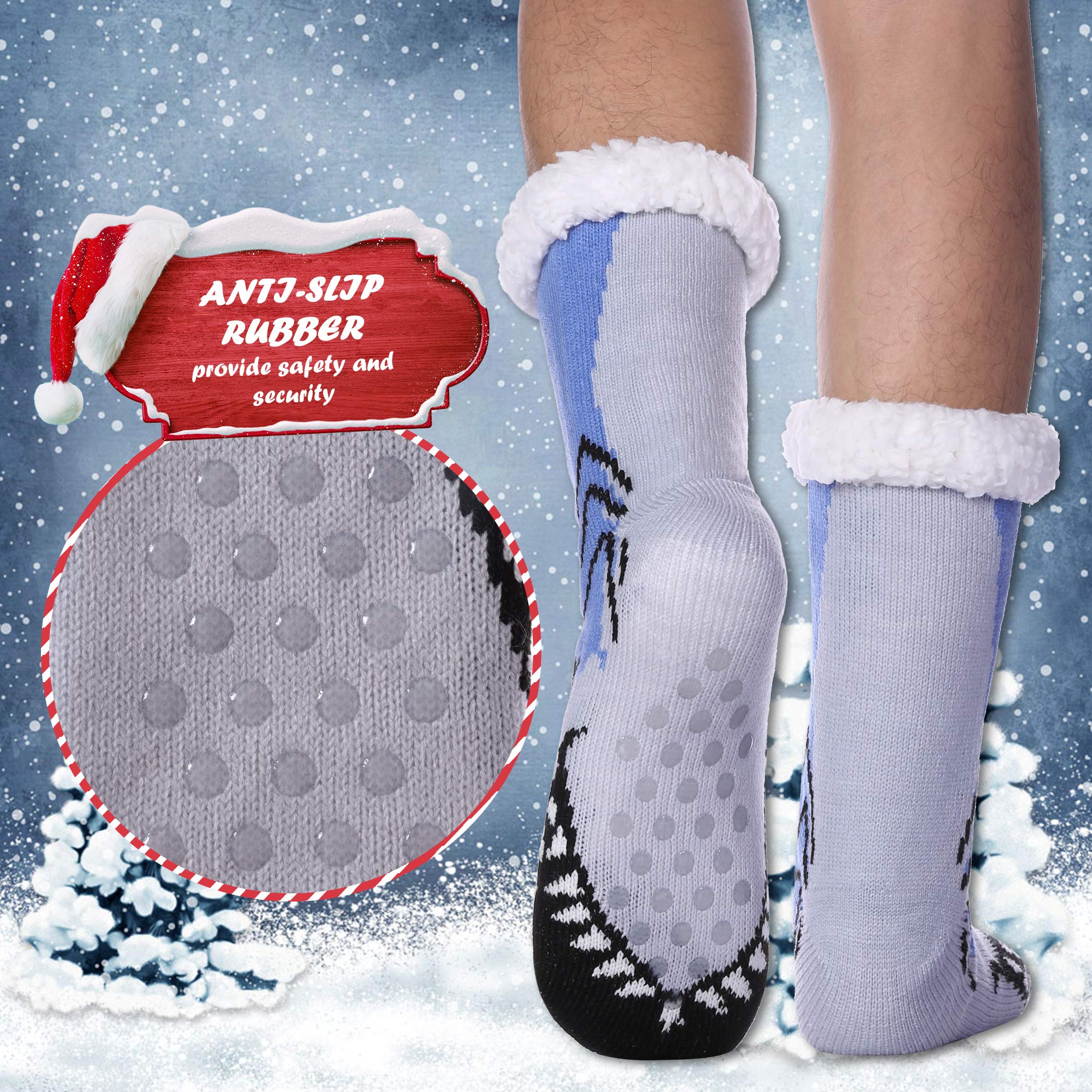 DYW Mens Slipper Socks Animal Fuzzy Non Slip Fluffy Winter Warm Soft Thick Fleece lined Thermal Home Socks
