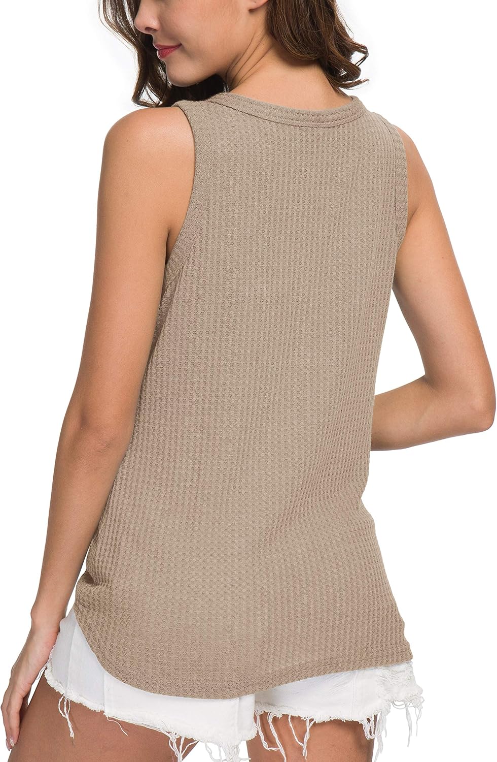 IWOLLENCE Womens Waffle Knit Tunic Blouse Tie Knot Henley Tops Loose Fitting Plain Shirts at  Women’s Clothing store
