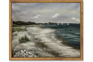 SHENIFY Vintage Landscape Seascape Framed Canvas Wall Art Seaside Coastal Scenery Classic Hallway Kitchen Office Decor - 8x10in Natural Framed